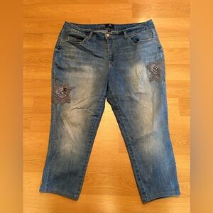 Women’s Blue Embroidered Rose Jean